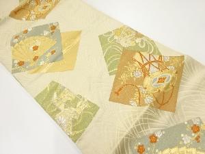 アンティーク　色紙に檜扇・鼓模様織出し袋帯（材料）